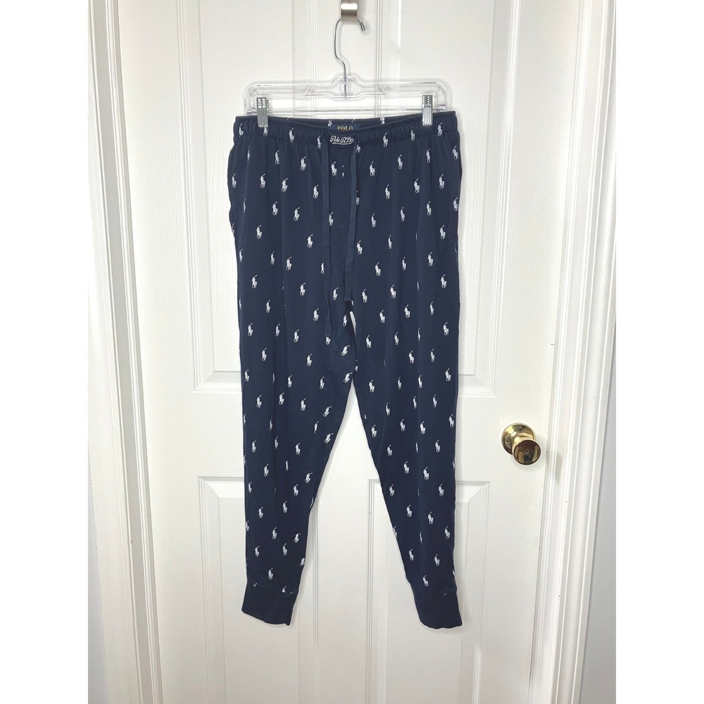 Polo Ralph Lauren Pony Print Cotton Pajama Jogger Pants Men's Navy White Large - Picture 2 of 9